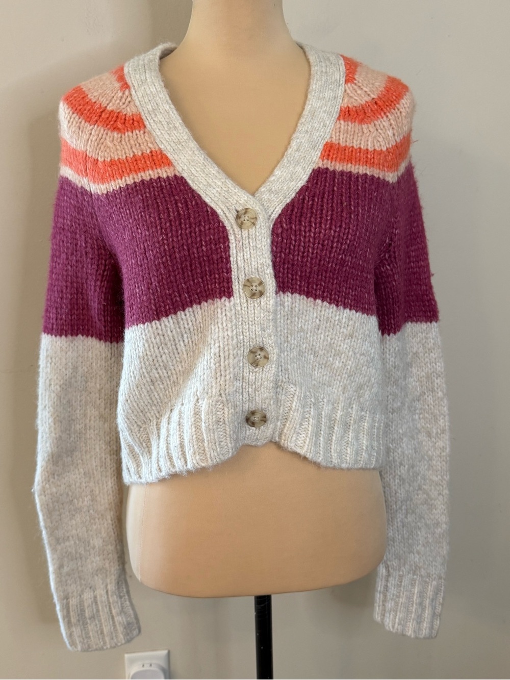 American Eagle stripe crop wool blend retro cardigan SZ XS